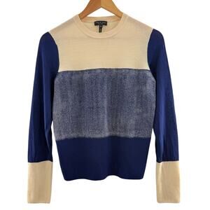 Rag & Bone Marissa Fine-Knit Merino Wool Colorblock Sweater Navy Cream Size L